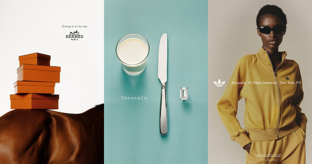 Fictional AI generated campaigns for Hermes, Tiffany's and Adidas